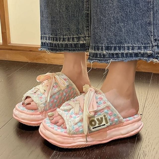 Checkerboard Sandals Sneakers Lace-Up Frayed Platform