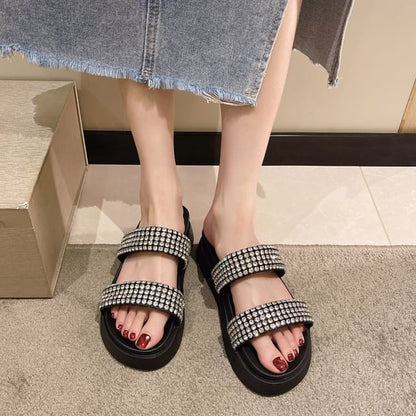 Rhinestone Platform Slide Sandals
