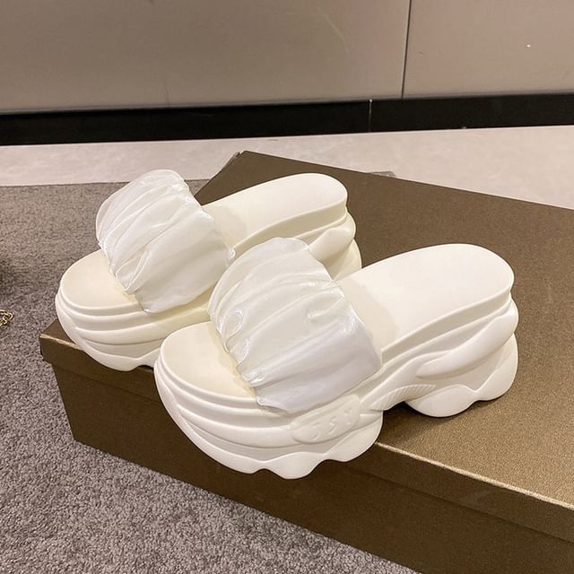 Sandals Slide Plain Ruched Platform