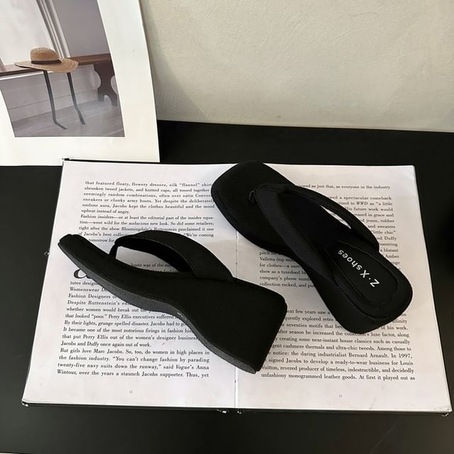 Heel Square Sandals Wedge Thong Toe