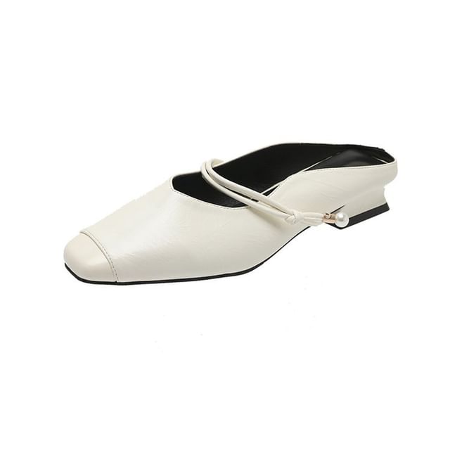 Mary Heel Plain Leather Mules Low Faux Jane