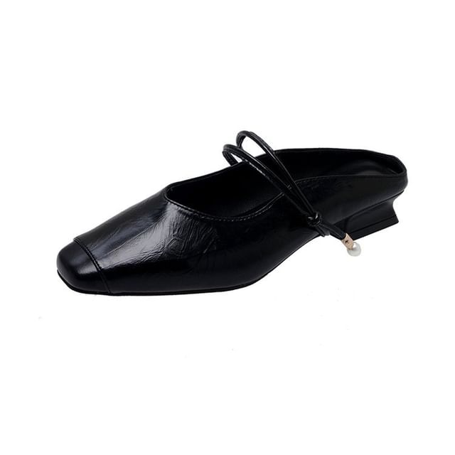 Mary Heel Plain Leather Mules Low Faux Jane