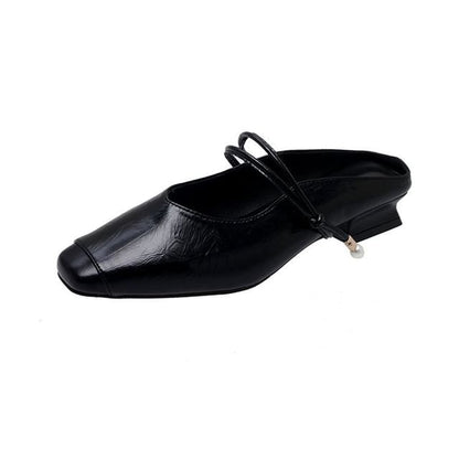 Mary Heel Plain Leather Mules Low Faux Jane