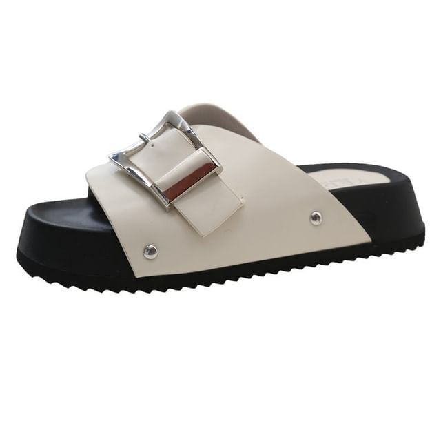 Faux Platform Leather Sandals Buckled