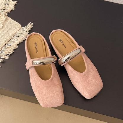 Toe Mary Jane Square Accent Suede Metal Faux Mules