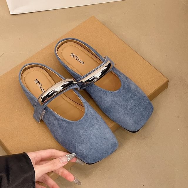 Toe Mary Jane Square Accent Suede Metal Faux Mules