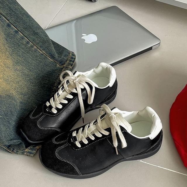 Faux Leather Lace-Up Sneakers