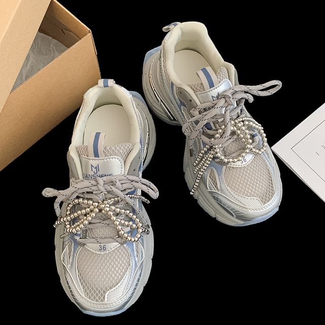 Mesh Lace-Up Platform Sneakers