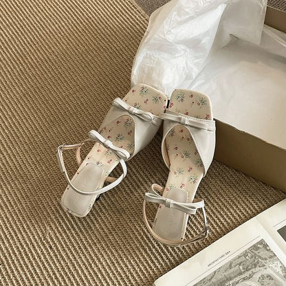 Low Heel Square Toe Floral Print Sandals