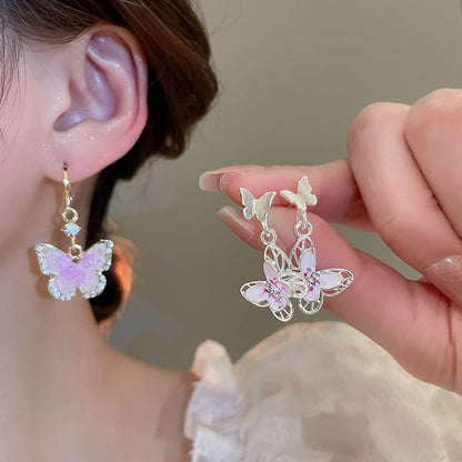Butterfly Rhinestone Glaze Alloy Dangle Earring / Ear Cuff