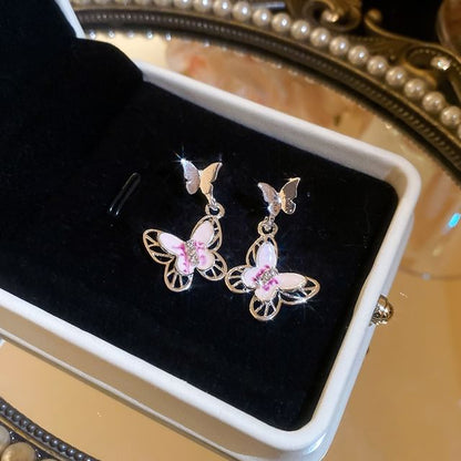 Butterfly Rhinestone Glaze Alloy Dangle Earring / Ear Cuff