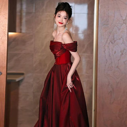 Glitter A-Line Maternity Short-Sleeve Ruched Off-Shoulder Evening Gown