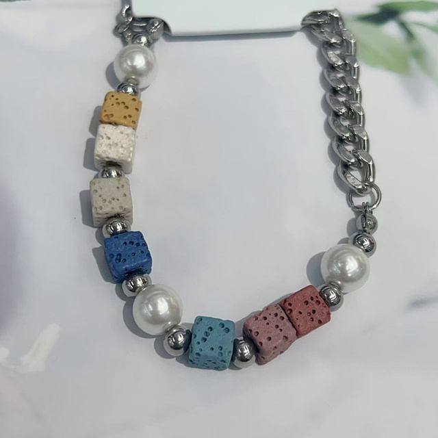 Volcanic Stone Stainless Steel Bracelet