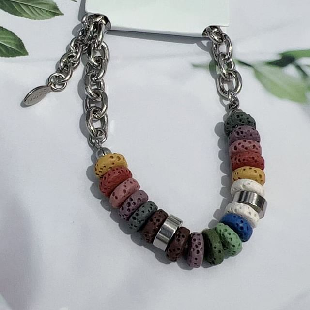 Volcanic Stone Stainless Steel Bracelet