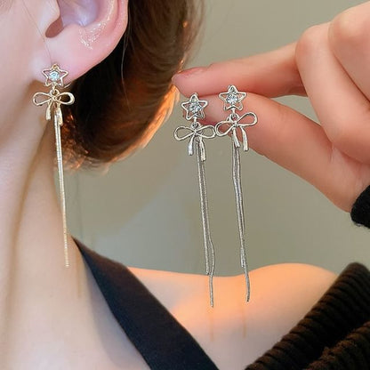 Star bow Rhinestone Alloy Threader Earring