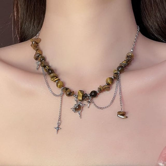 Gemstone Pendant Choker Star Designs) Alloy (Various Faux Bead