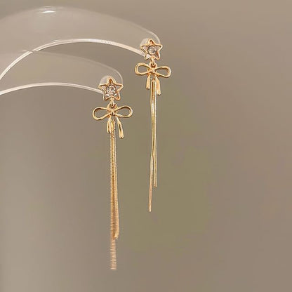 Star bow Rhinestone Alloy Threader Earring