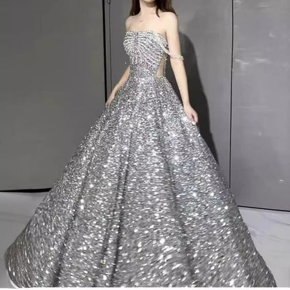 Gown Evening Sequin Off-Shoulder A-Line