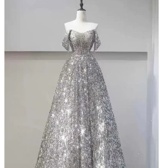 Gown Evening Sequin Off-Shoulder A-Line