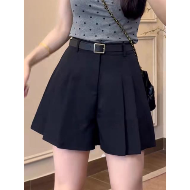 High Waist Plain Pleated Skort