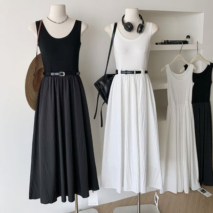 Sleeveless Scoop Neck Plain Midi A-Line Dress