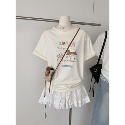 Short-Sleeve Crew Neck Cartoon Print Tee