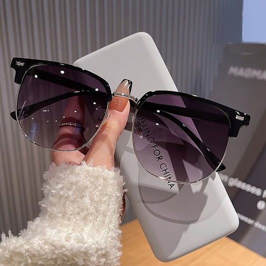 Half Frame Sunglasses / Polarized Sunglasses / Fabric Pouch / Case / Cleaning Cloth / Set (Various Designs)