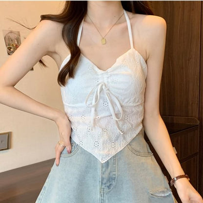 V-Neck Lace Crop Camisole Top