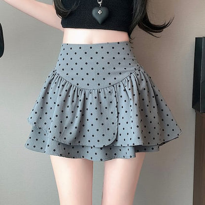 High Waist Dotted Mini A-Line Skirt