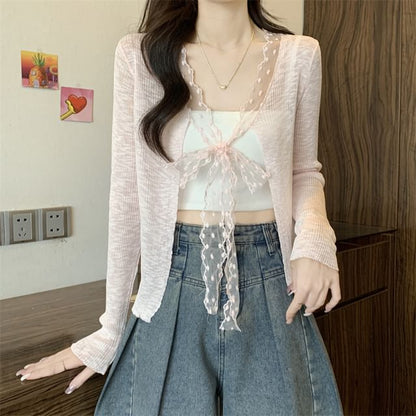 Open Front Plain Light Cardigan