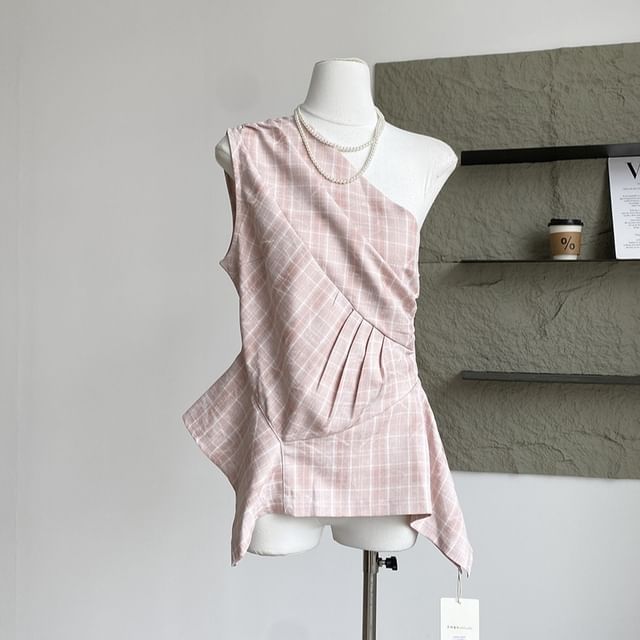Sleeveless Asymmetrical Plaid Top