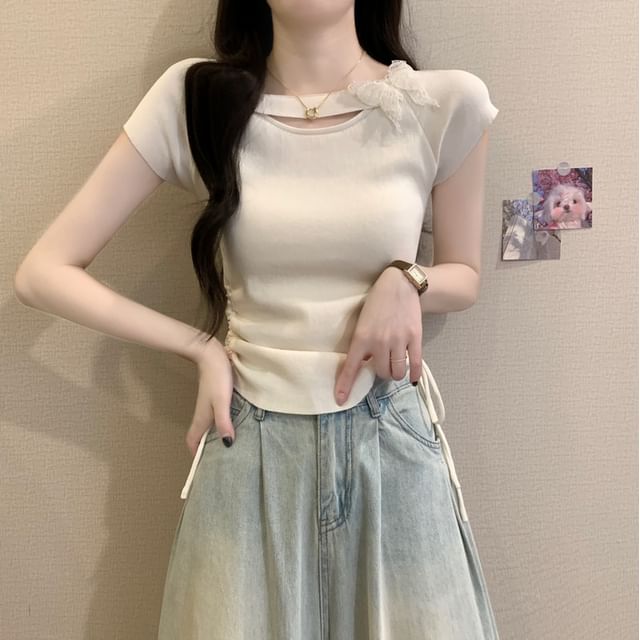 Short-Sleeve Butterfly Accent Plain Tee