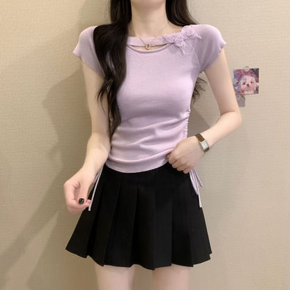 Short-Sleeve Butterfly Accent Plain Tee