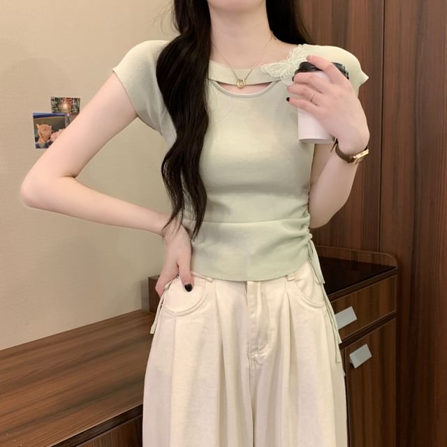 Short-Sleeve Butterfly Accent Plain Tee