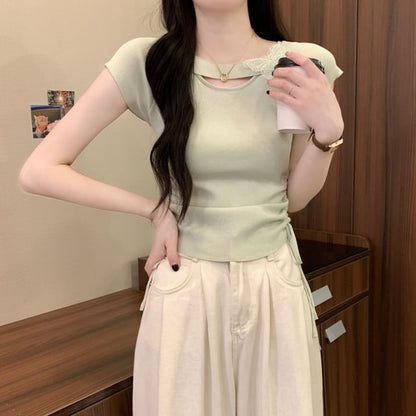 Short-Sleeve Butterfly Accent Plain Tee