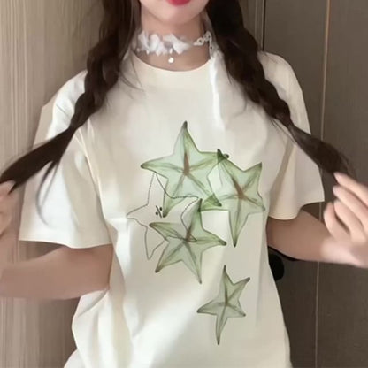 Short-Sleeve Crewneck Star Print T-Shirt