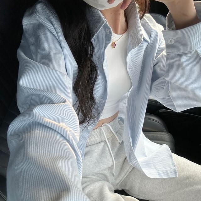 Long-Sleeve Button-Up Striped Shirt