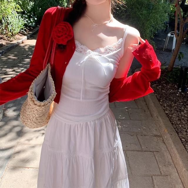 Lace Trim Plain Crop Camisole Top