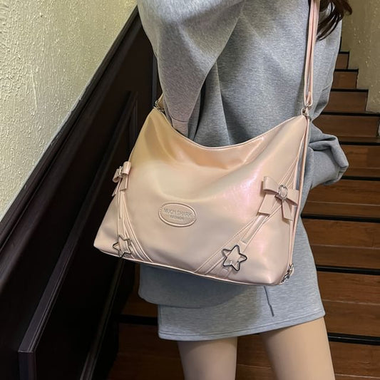 Bow Star Buckled Faux Leather Crossbody Bag