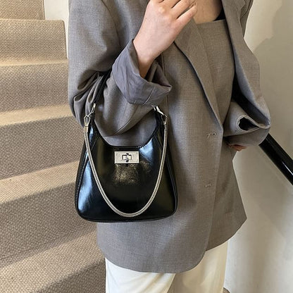 Top Handle Twist Lock Faux Leather Crossbody Bag