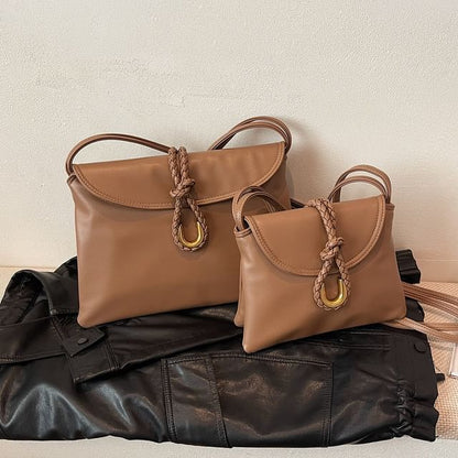 Plain Knot Faux Leather Flap Crossbody Bag