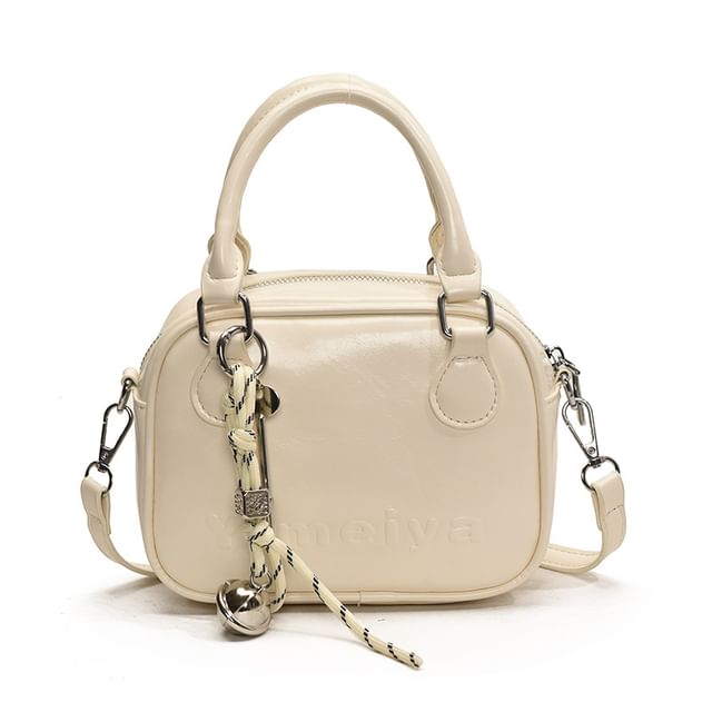 Top Handle Lettering Faux Leather Crossbody Bag