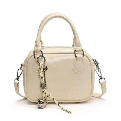 Top Handle Lettering Faux Leather Crossbody Bag