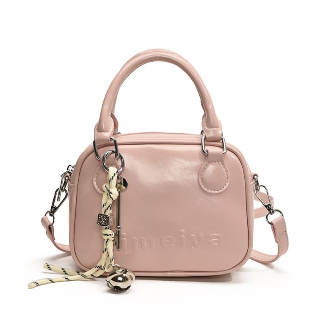 Top Handle Lettering Faux Leather Crossbody Bag