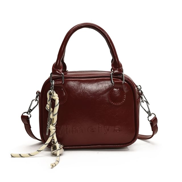 Top Handle Lettering Faux Leather Crossbody Bag