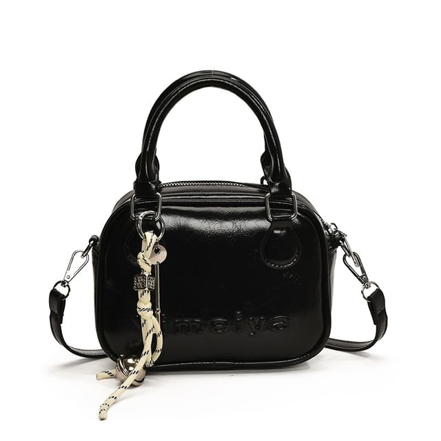 Top Handle Lettering Faux Leather Crossbody Bag