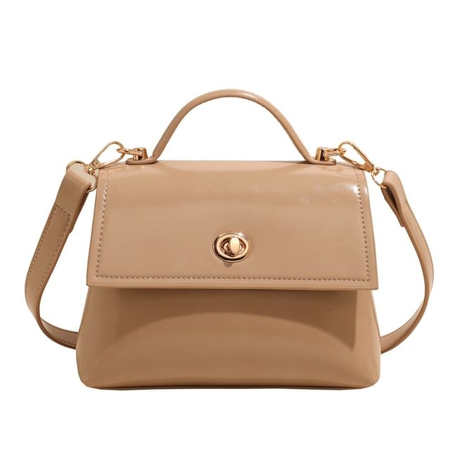 Top Handle Twist Lock Flap Faux Leather Crossbody Bag / Bag Charm / Set