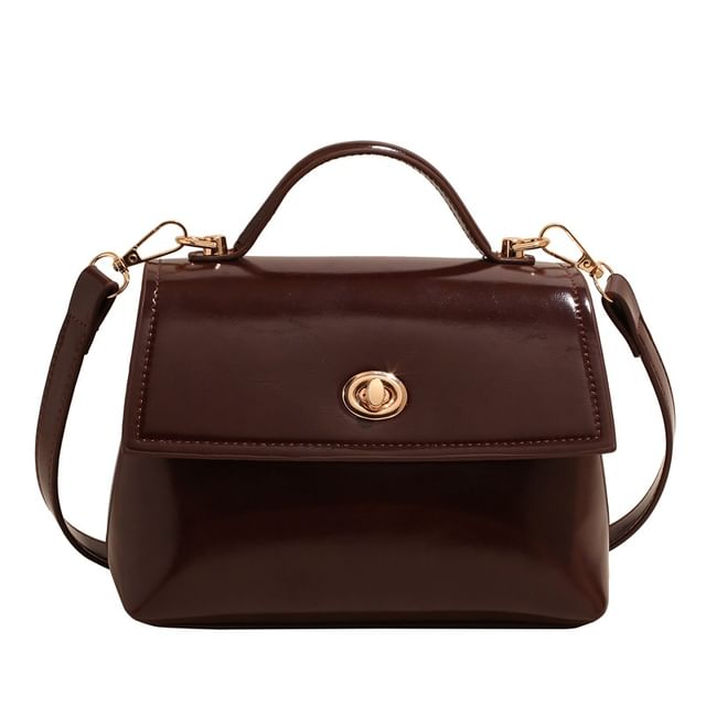 Top Handle Twist Lock Flap Faux Leather Crossbody Bag / Bag Charm / Set