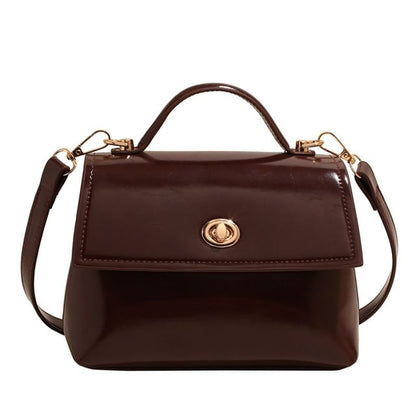 Top Handle Twist Lock Flap Faux Leather Crossbody Bag / Bag Charm / Set