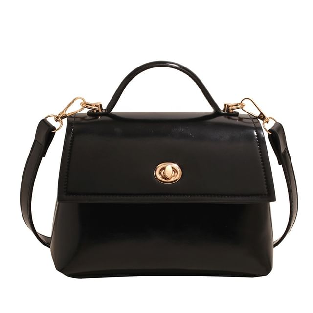 Top Handle Twist Lock Flap Faux Leather Crossbody Bag / Bag Charm / Set